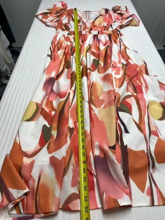 Romantic Flowing Maxi Dress V Neck Empire Waist | Boho Sunset Coral Pink Large - Picture 11 of 13